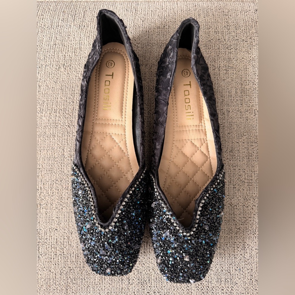 Women’s Black and Blue Beaded Flats - Picture 2 of 9